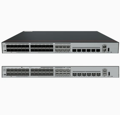 S5735-S24ST4XE-V2 24*GE SFP ポート そのうちの8 つは二重用途 10/100/1000 または SFP 4*10GE SFP+ ポート 2*12GE スタックポート 電力モジュールなし