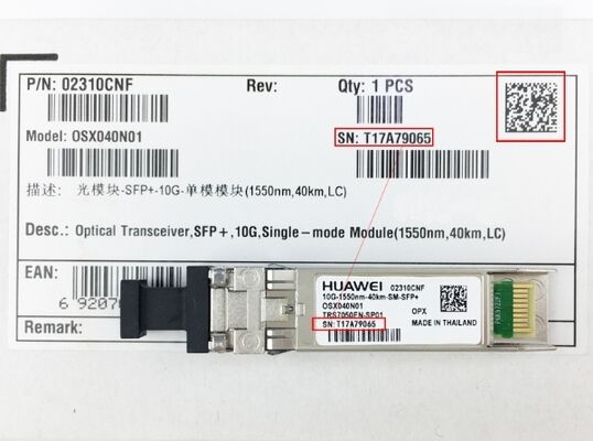 OSX040N01	Huawei 光トランシーバー 02310CNF	
SFP+, 10G, シングルモードモジュール (1550nm, 40km, LC)