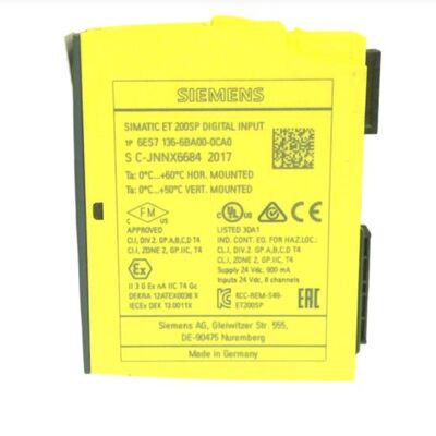シメンス 6ES7136-6BA00-0CA0 ET200SP F-DI 8x24VDC HF 安全入力モジュール SIL3 認証とPL e 評価